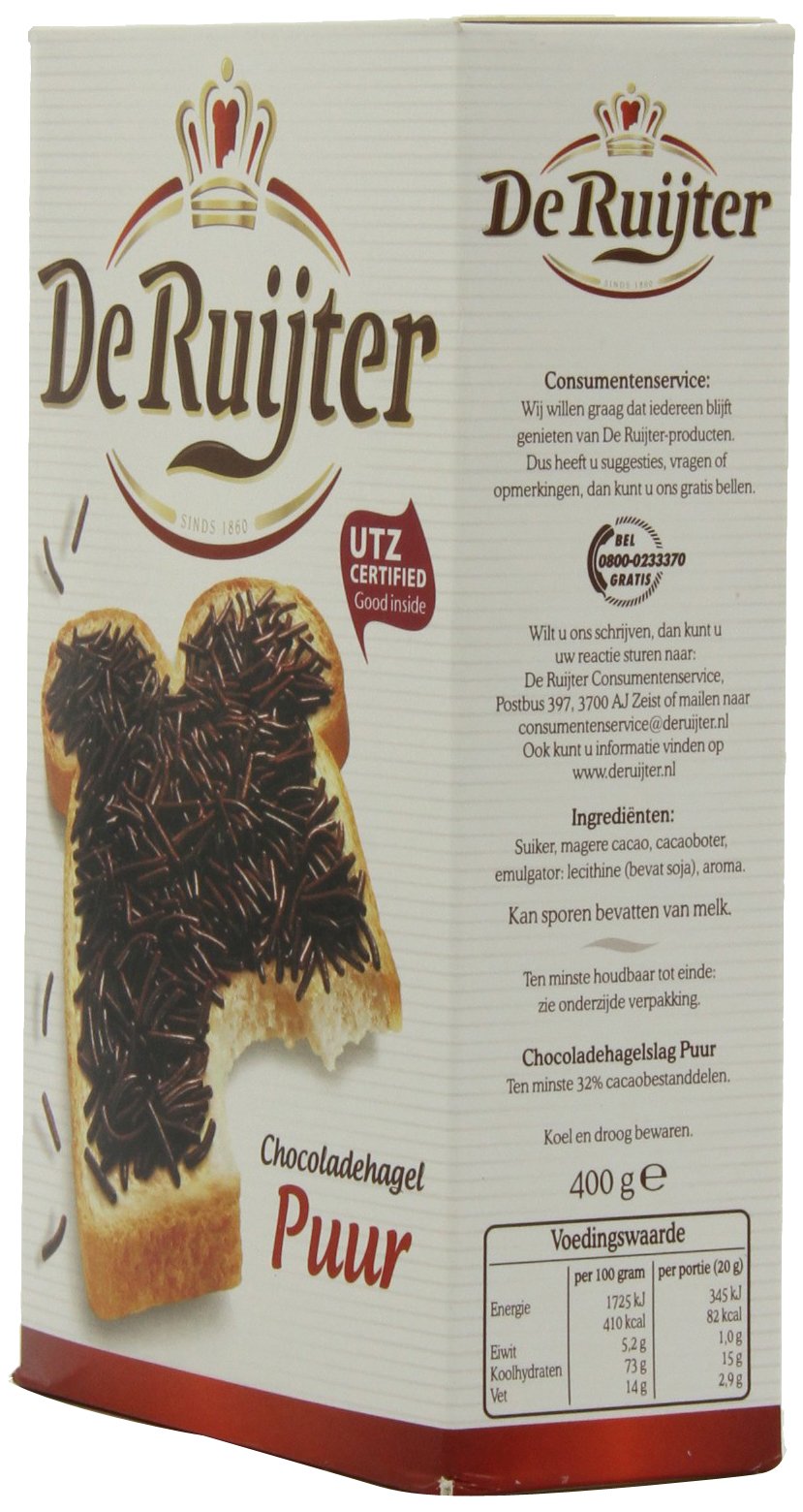 De Ruijter Deruyter Chocoadehagel Puur – Dark Chocolate Sprinkles, 14oz Boxes (Pack of 3)