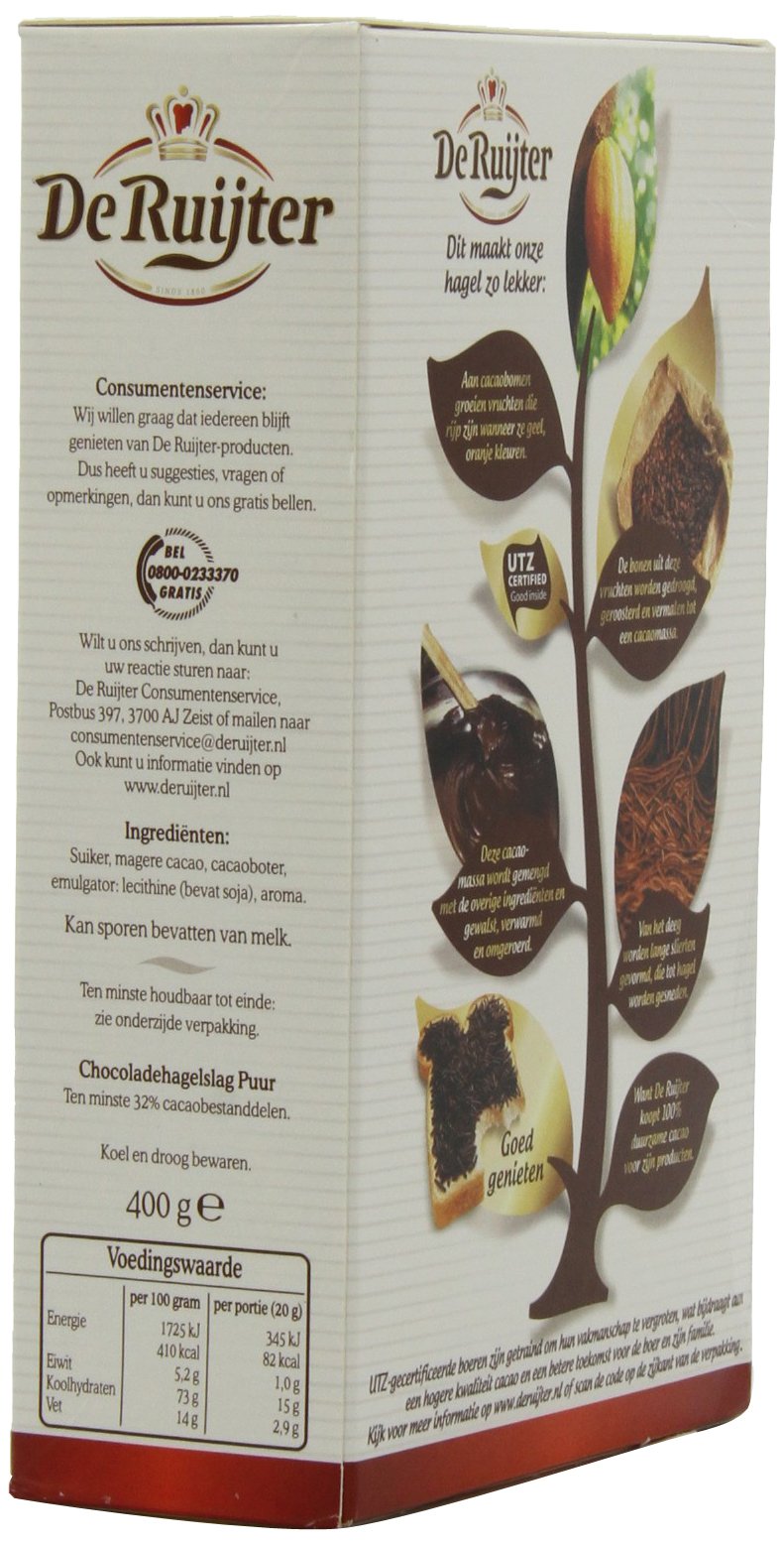 De Ruijter Deruyter Chocoadehagel Puur – Dark Chocolate Sprinkles, 14oz Boxes (Pack of 3)