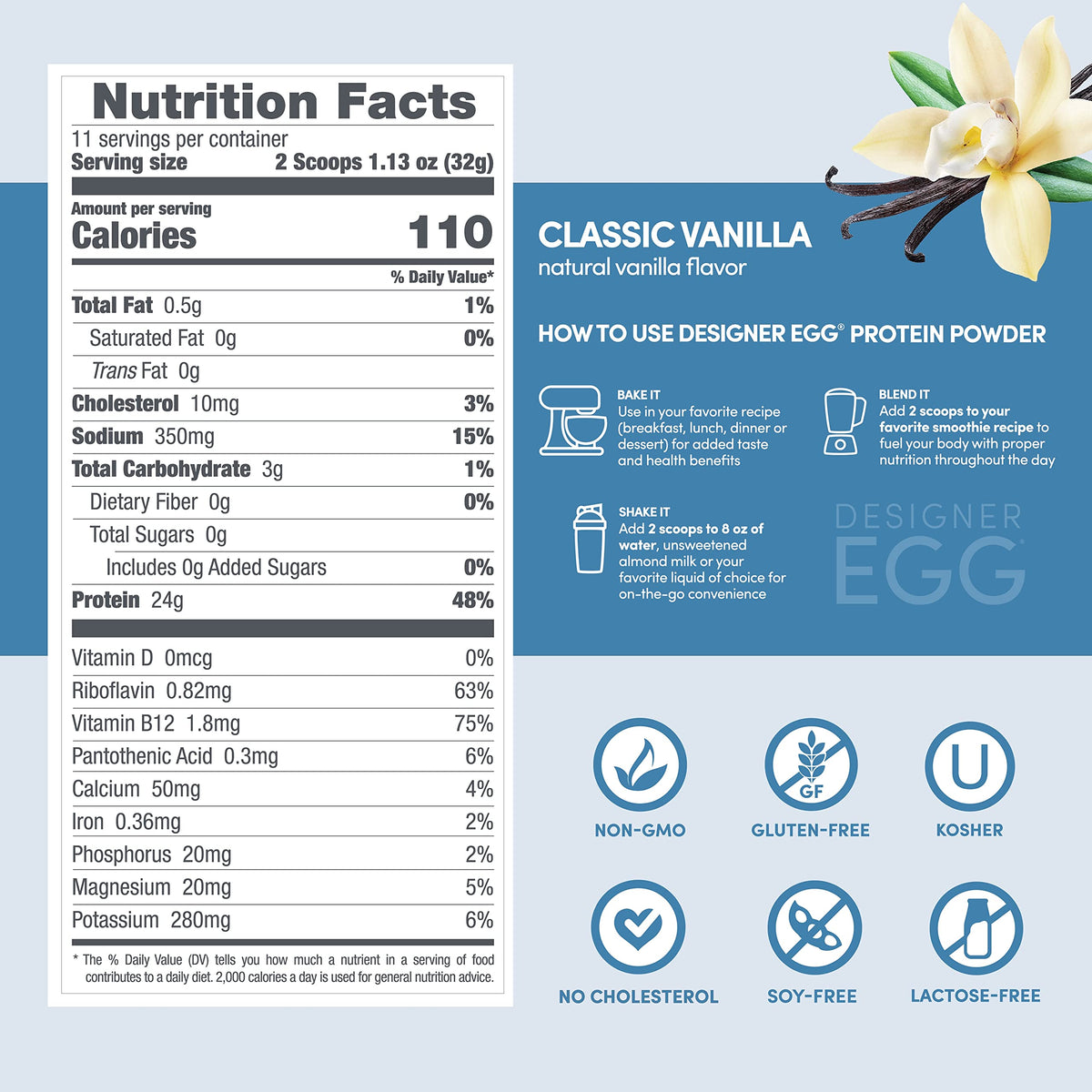Designer Wellness Designer Egg Vanilla Protein Powder – 24 g Protein, Keto & Paleo Friendly, 1.55 lb