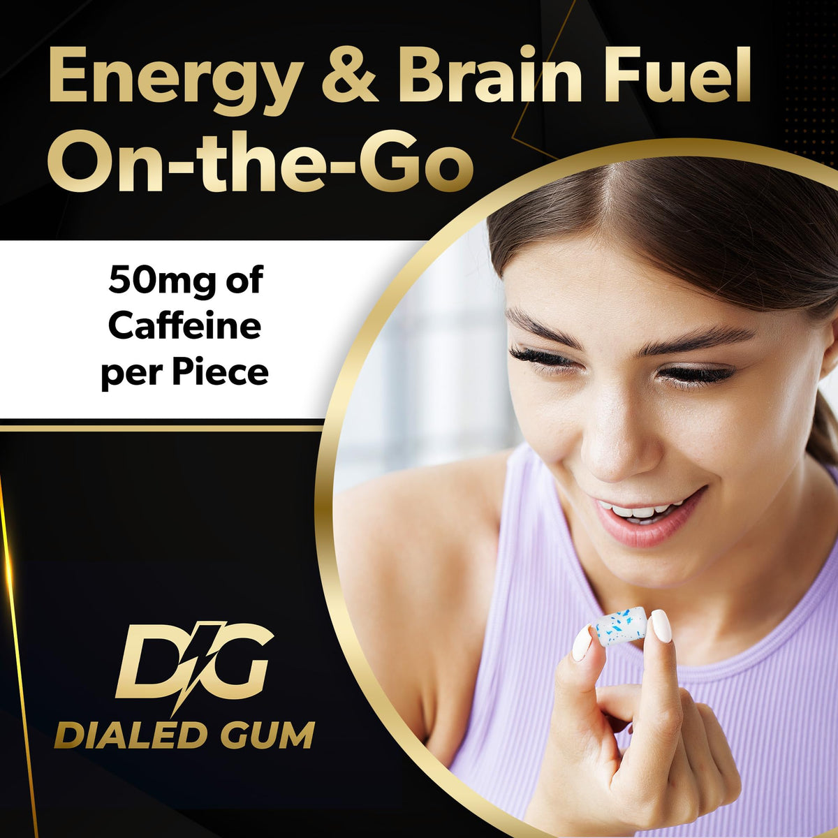 Dialed Energy Gum (112pc) — 50mg Natural Caffeine | L-Theanine + Taurine | Sugar Free, 0 Calories | Xylitol | Cool Mint