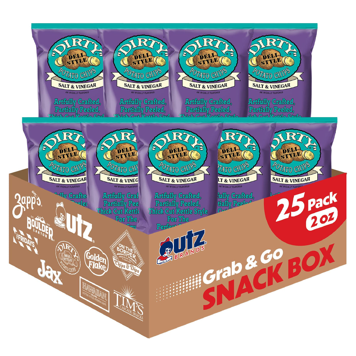 Dirty Potato Chips Salt and Vinegar – 25 Pack, 2 oz Bags | Kettle Cooked Snack