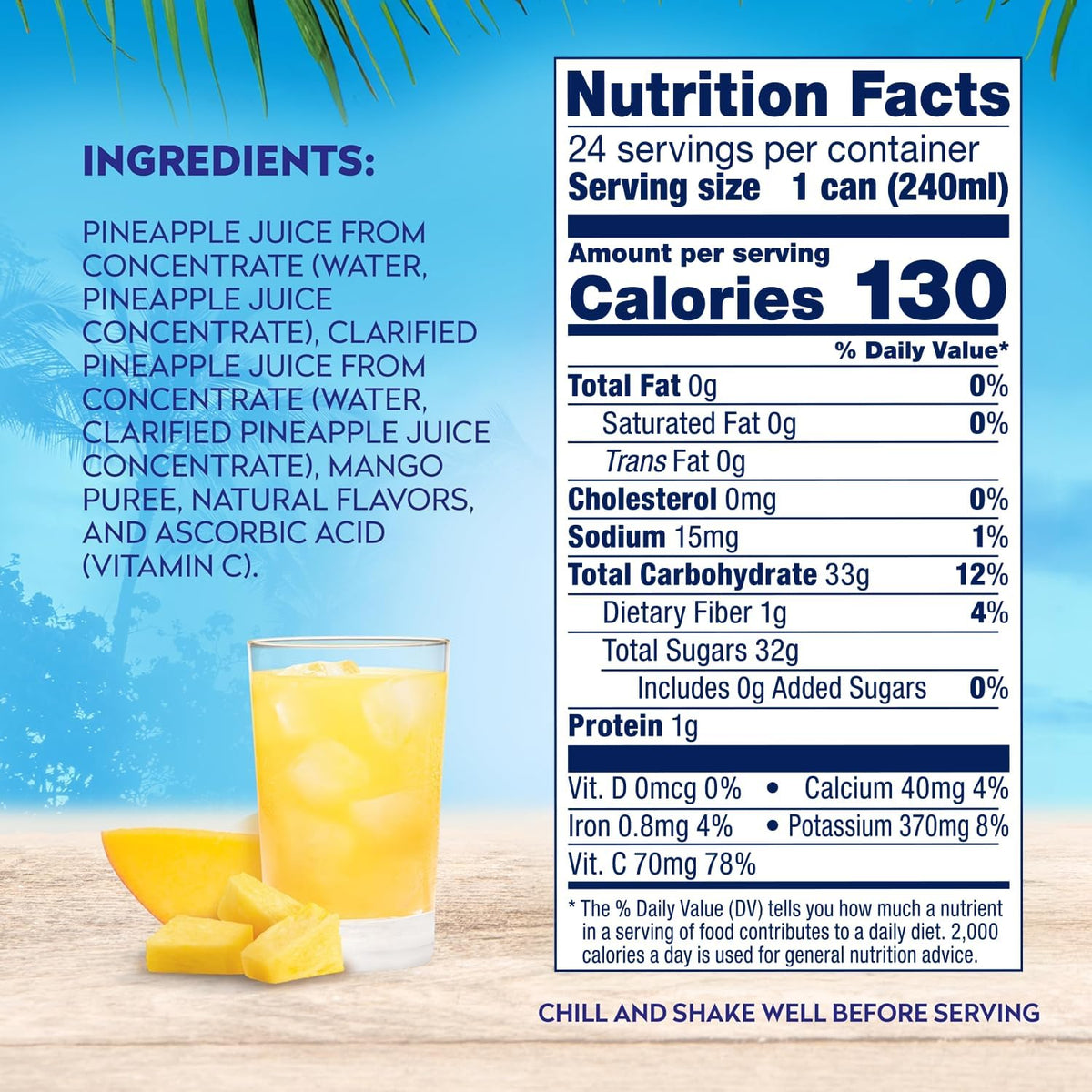 Dole Pineapple Mango Juice 100% Fruit Juice — No Added Sugar, Vitamin C, Pack of 24 (8.0 fl oz)
