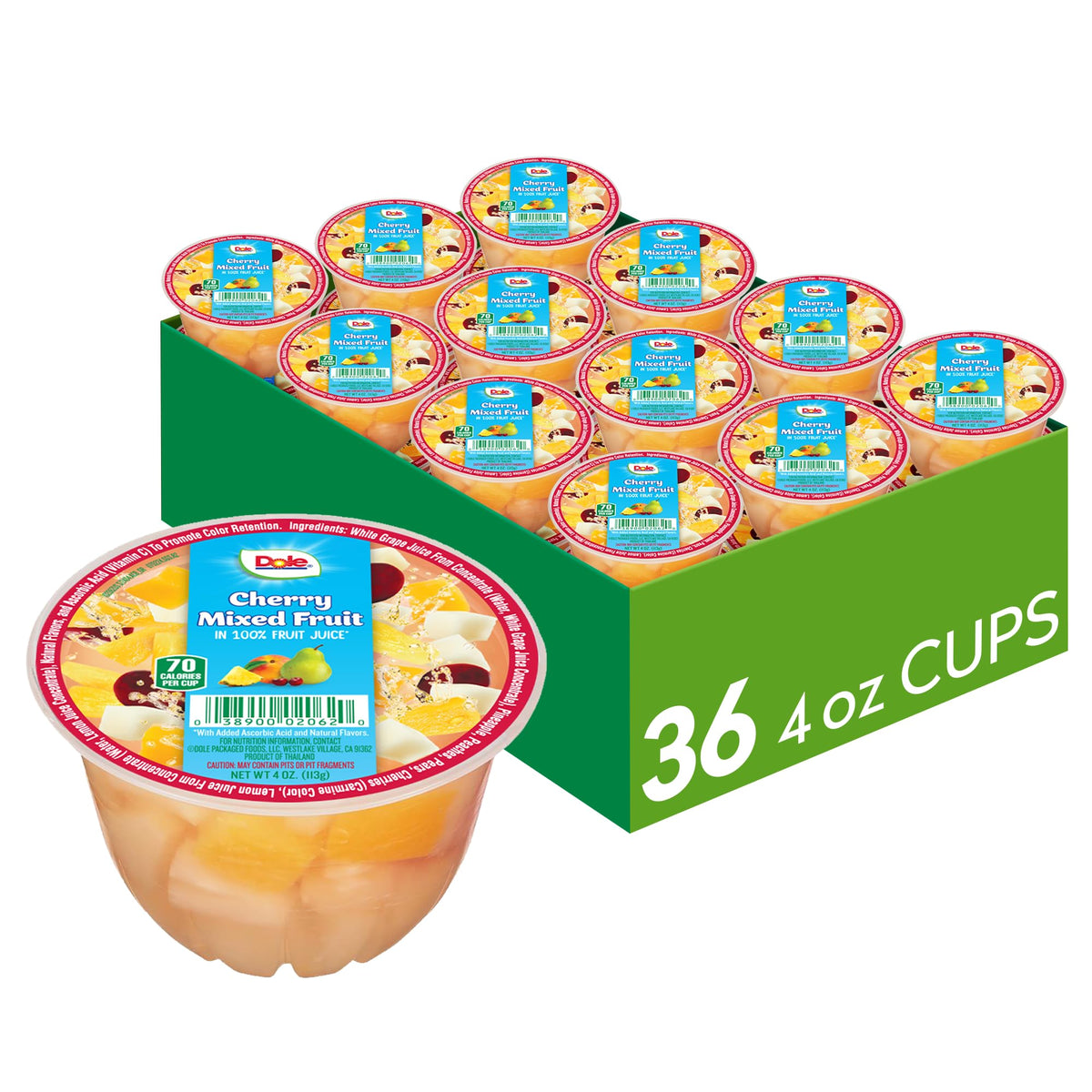 Dole Cherry Mixed Fruit in 100% Juice – 4oz Cups, Gluten & Dairy Free, 36-Count