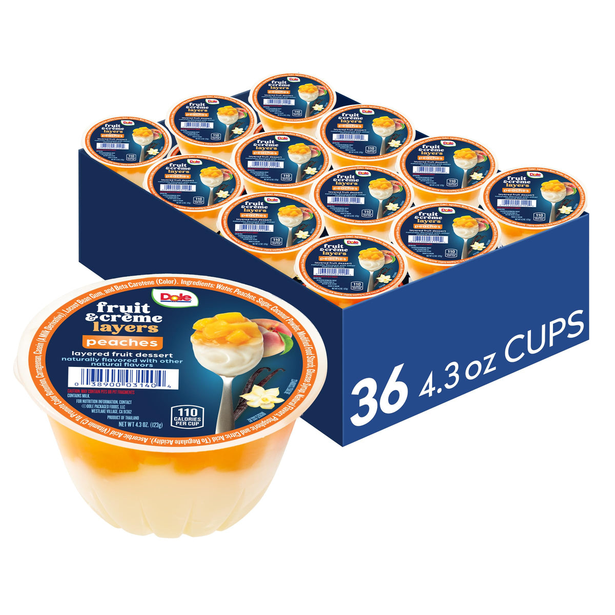 Dole Fruit Bowls Peaches & Creme Layers, 4.3oz Cups, 36-Count Bulk Desserts