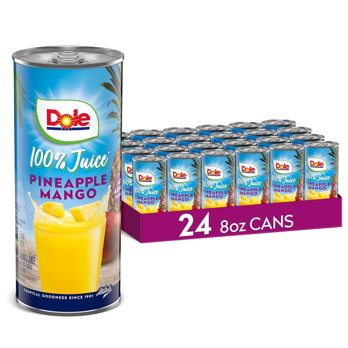 Dole Pineapple Mango Juice 100% Fruit Juice — No Added Sugar, Vitamin C, Pack of 24 (8.0 fl oz)