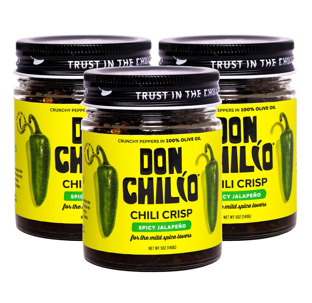 Don Chilio Mild Jalapeño Chile Crisp – 5 oz x 3 Pack | Crispy Jalapeño Peppers in Olive Oil | Keto, Vegan, Gluten Free