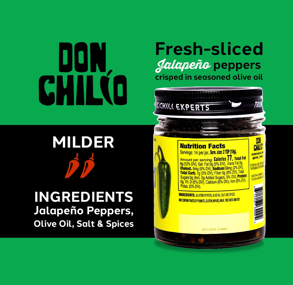 Don Chilio Mild Jalapeño Chile Crisp – 5 oz x 3 Pack | Crispy Jalapeño Peppers in Olive Oil | Keto, Vegan, Gluten Free