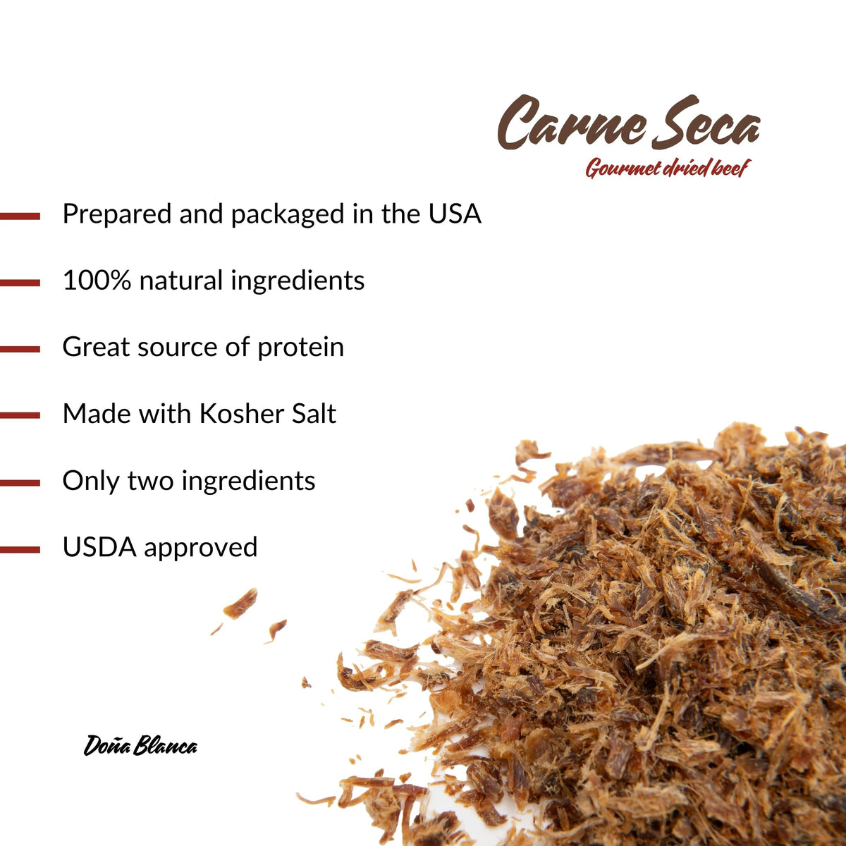 Carne Seca Doña Blanca 16 oz – Gourmet Dried Beef Jerky with Kosher Sea Salt