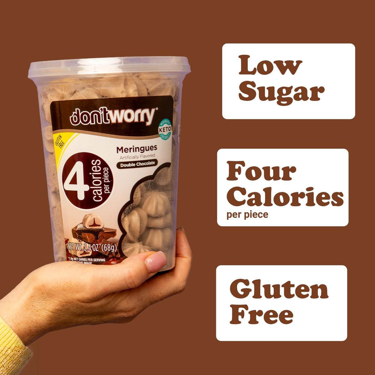 Don't Worry Meringue Cookies – Double Chocolate, 4 Cal per Piece | Keto & Gluten Free (4 Pack)