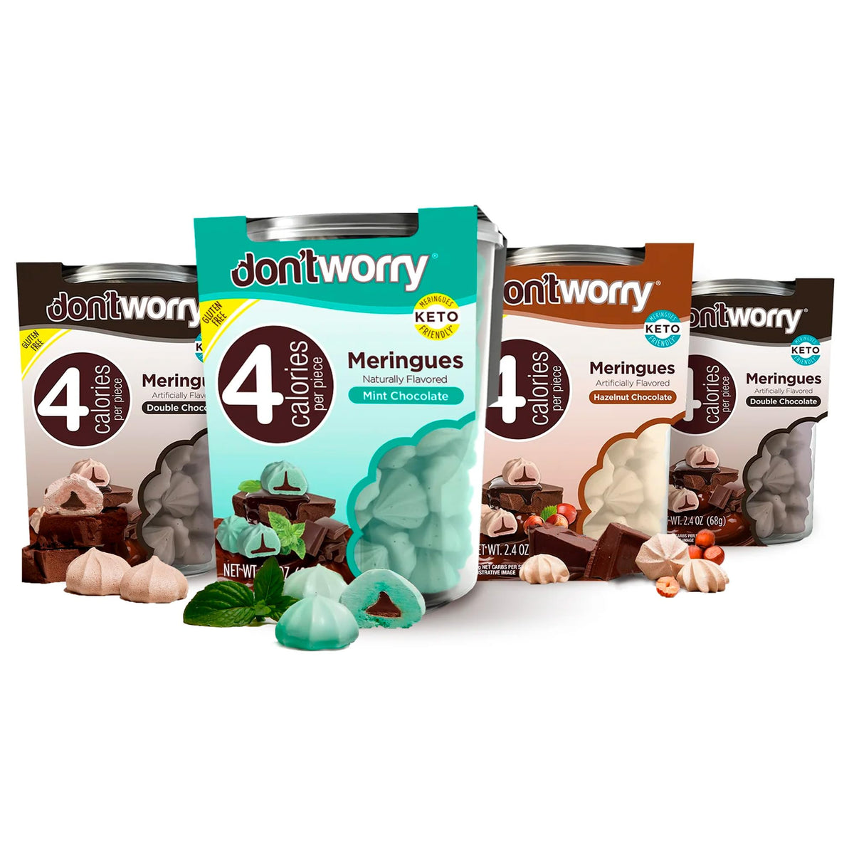 Don't Worry Meringue Cookies – Double Chocolate, Hazelnut, Mint | Keto & Gluten Free 4-Pack