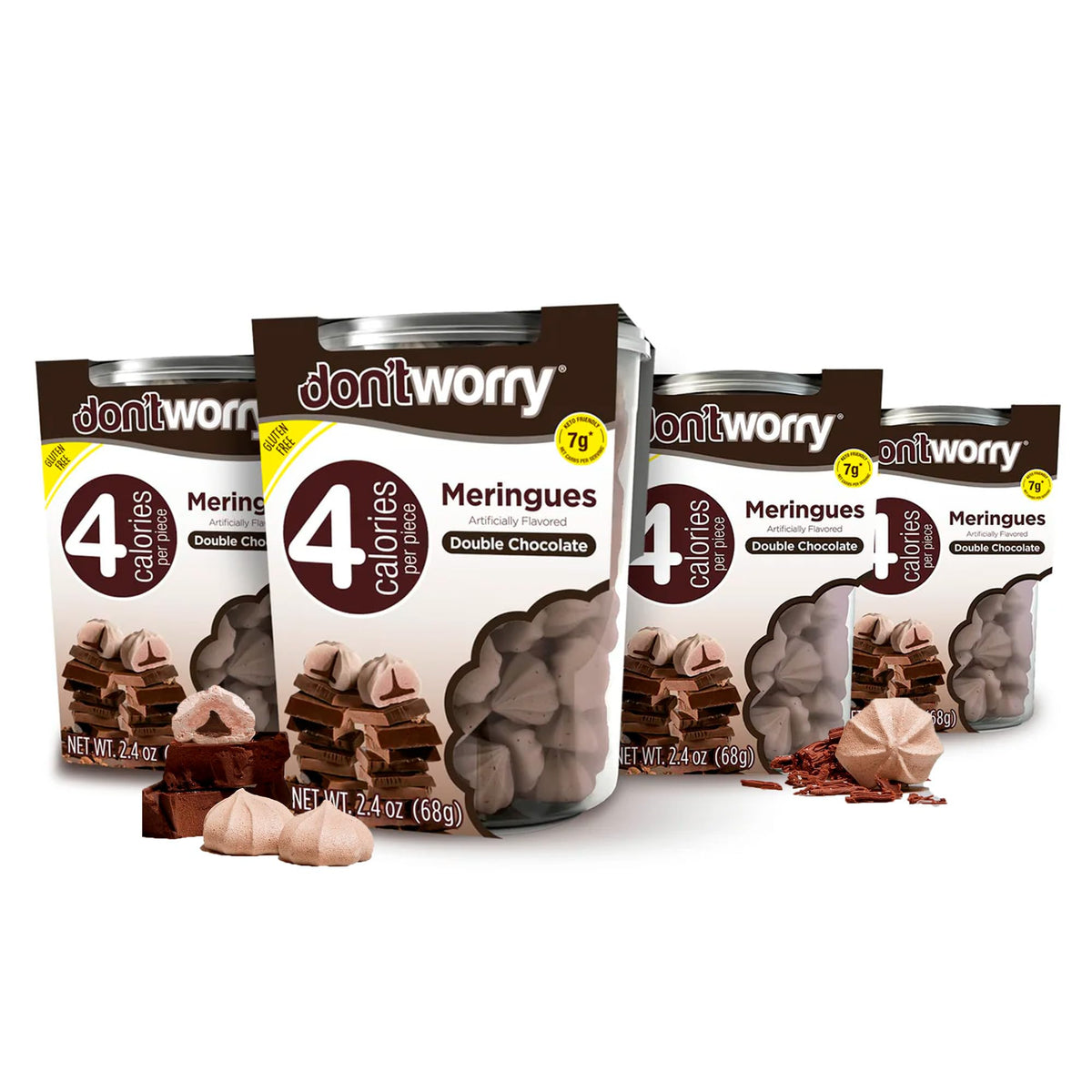 Don't Worry Meringue Cookies – Double Chocolate, 4 Cal per Piece | Keto & Gluten Free (4 Pack)