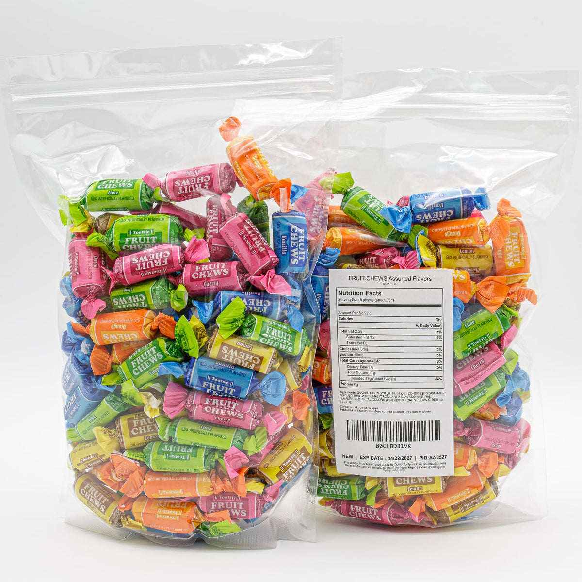 Donty-Tonty Fruit Chews Candy 5 lb Bulk Bag – Assorted Fruity Flavors, Gluten & Peanut Free
