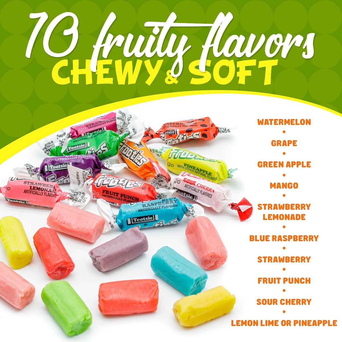Donty-Tonty Fruit Chews Candy 5 lb Bulk Bag – 10 Flavors, Gluten & Peanut Free