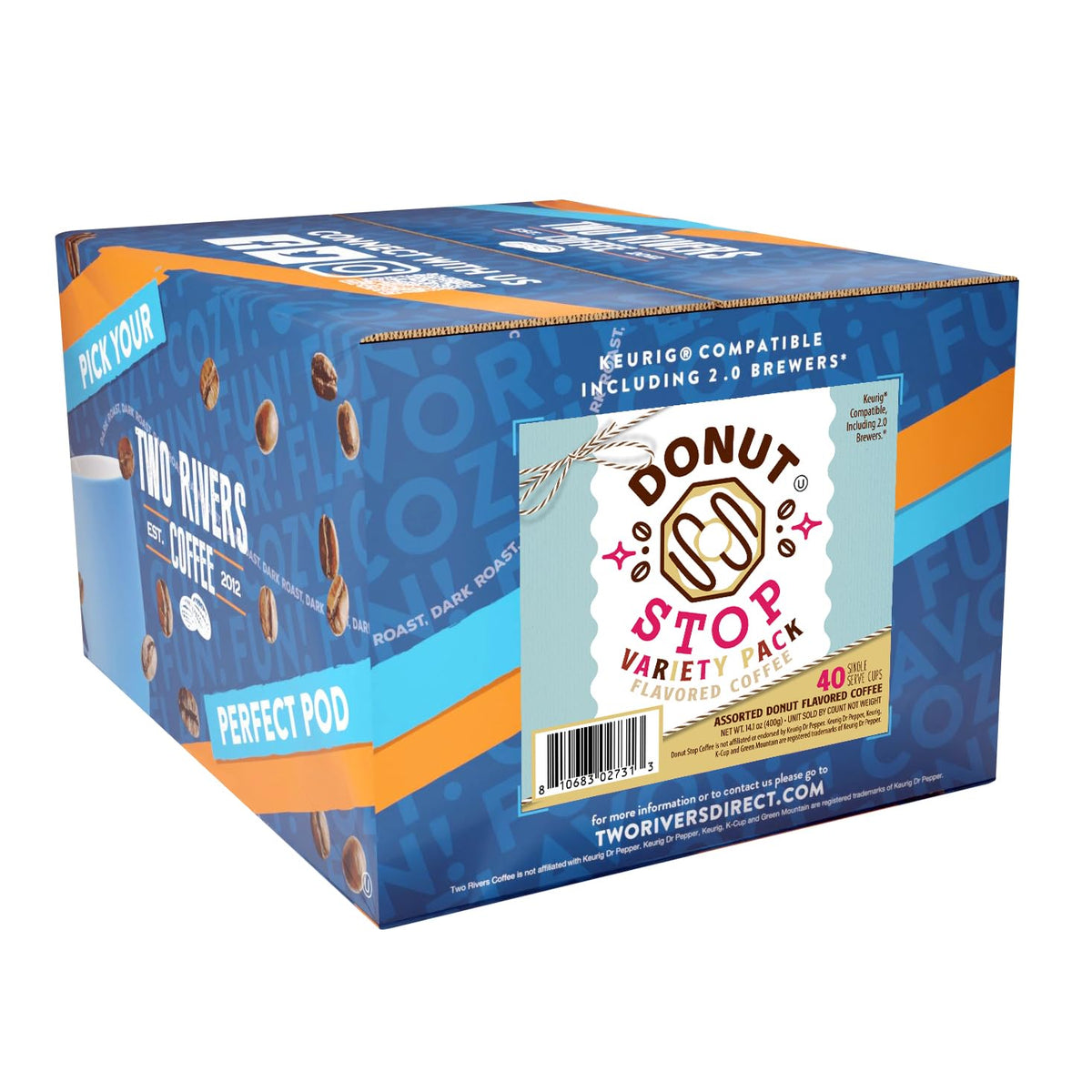 Donut Stop Flavored Coffee Pods – 40-Count Assorted Flavors, Keurig 2.0 Compatible