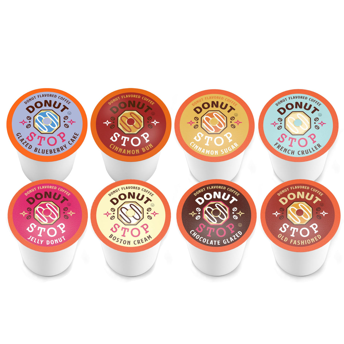 Donut Stop Flavored Coffee Pods – 40-Count Assorted Flavors, Keurig 2.0 Compatible
