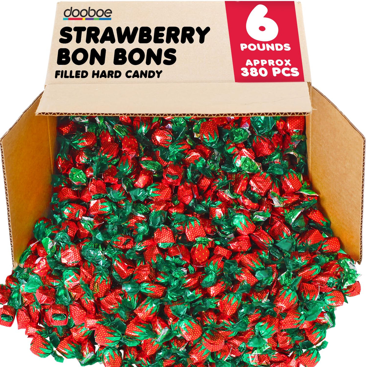 Dooboe Strawberry Hard Candy – 6 lb Bulk, Strawberry-Filled Bon Bons, Individually Wrapped