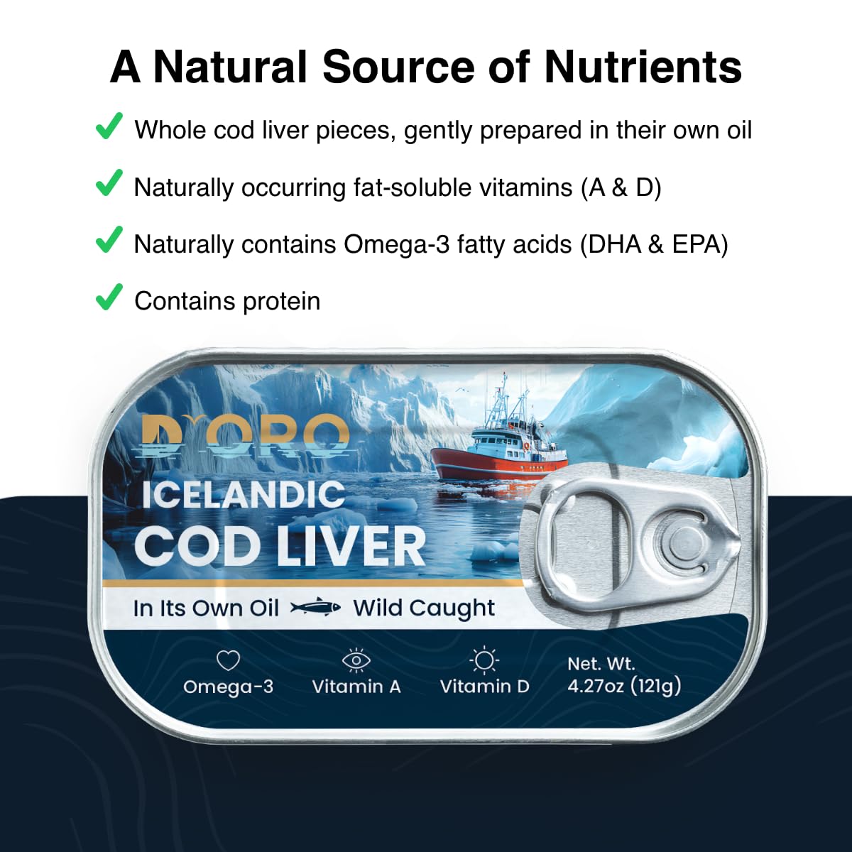 D’ORO Icelandic Cod Liver in Its Own Oil – Silky & Delicate, Wild-Caught, Omega-3 & Vitamin D, 4.27oz (121g) Pack of 6