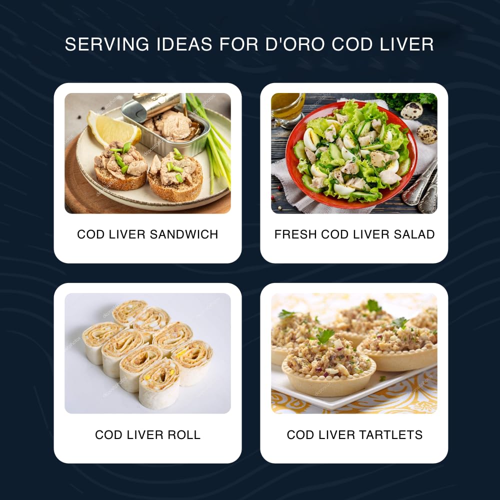 D'ORO Icelandic Cod Liver in Its Own Oil – Silky & Delicate, Wild-Caught, Omega-3 DHA & EPA, Vitamin D | Pack of 3 4.27oz