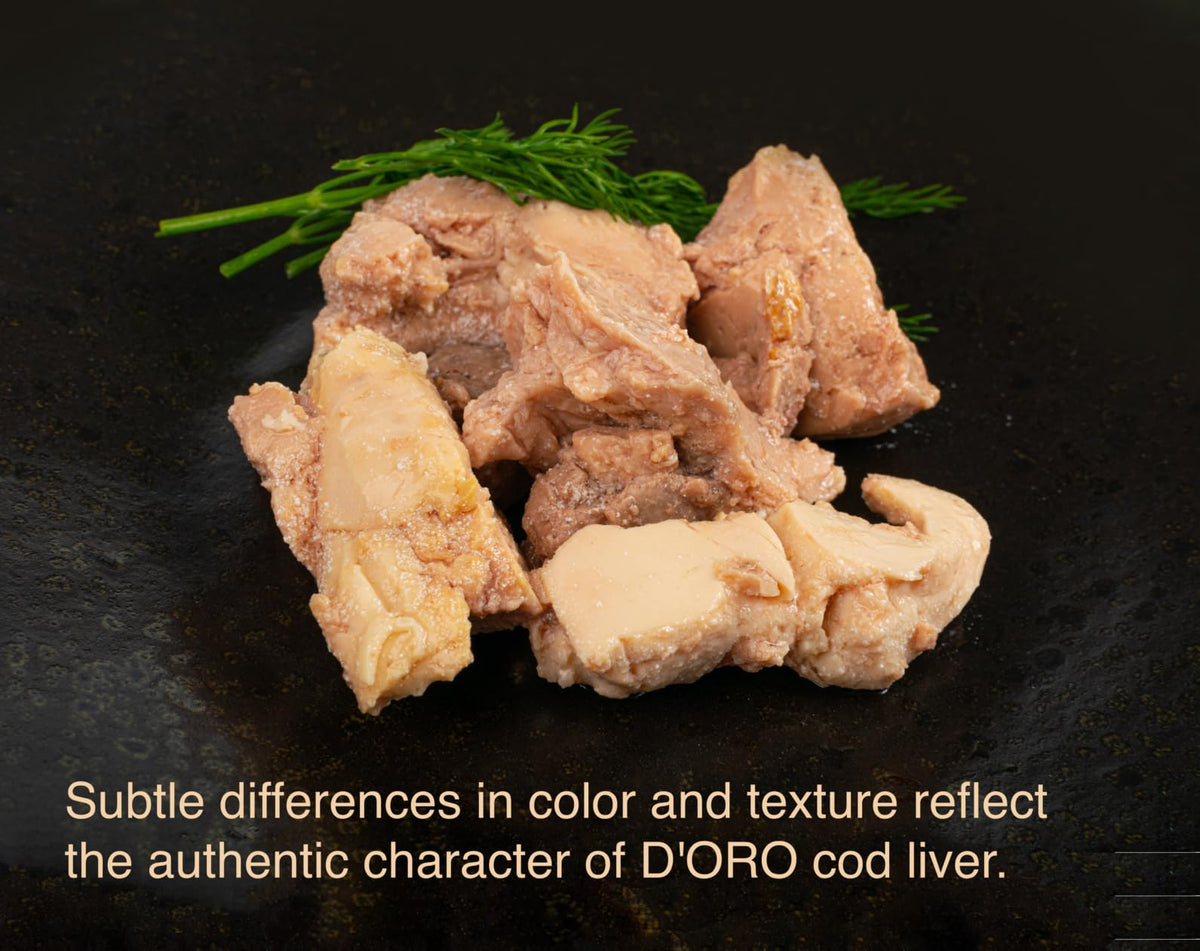 D’ORO Icelandic Cod Liver in Its Own Oil – Silky & Delicate, Wild-Caught, Omega-3 & Vitamin D, 4.27oz (121g) Pack of 6