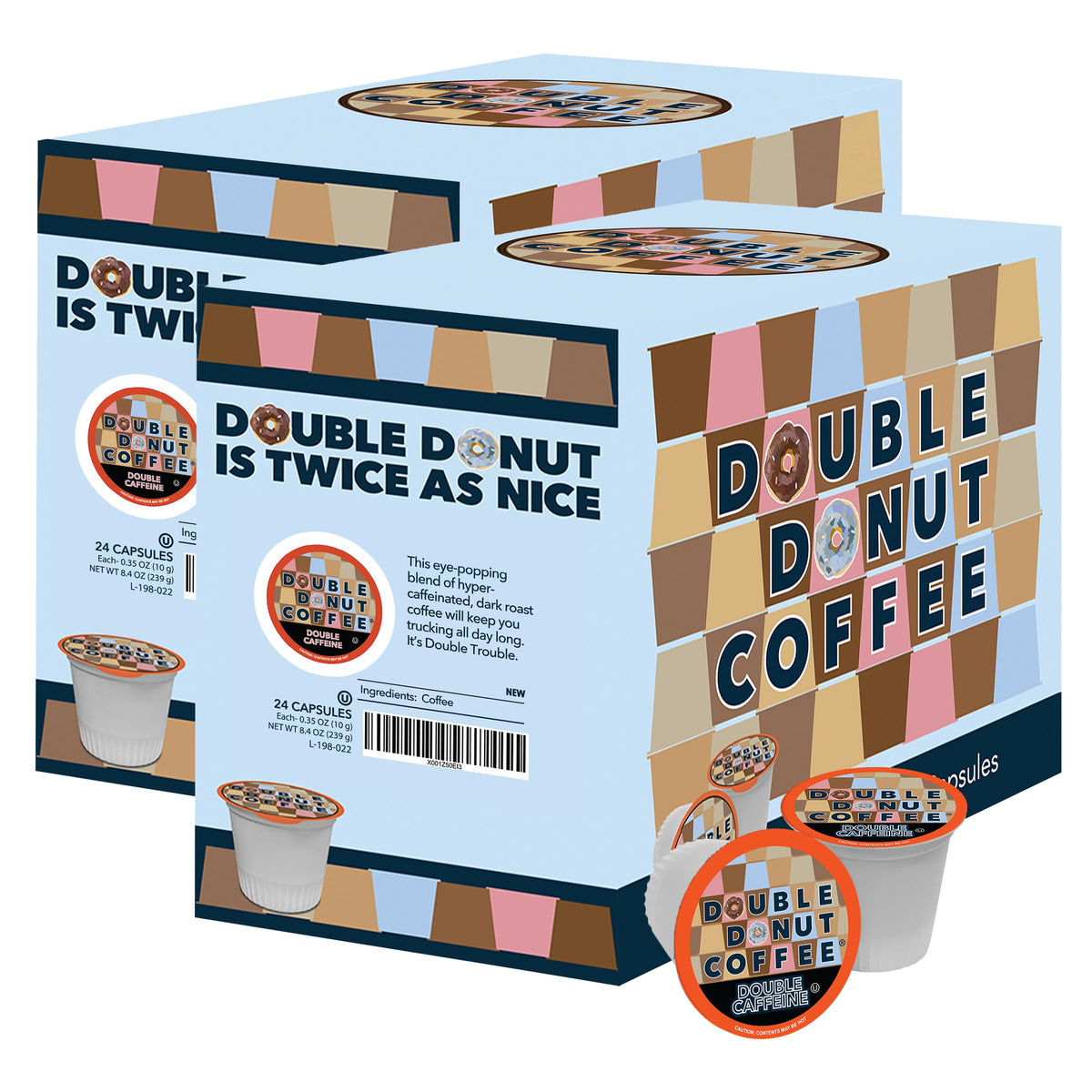 Double Donut Coffee 2x Caffeine Pods – Extra Strong Keurig Dark Roast, 48 Count