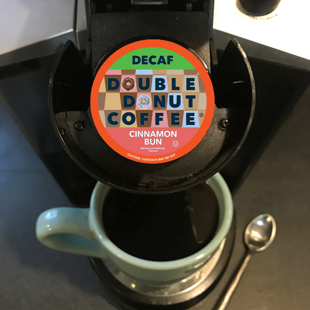Double Donut Coffee Decaf Cinnamon Bun Pods | 80-Count Keurig K-Cups, Recyclable & Kosher