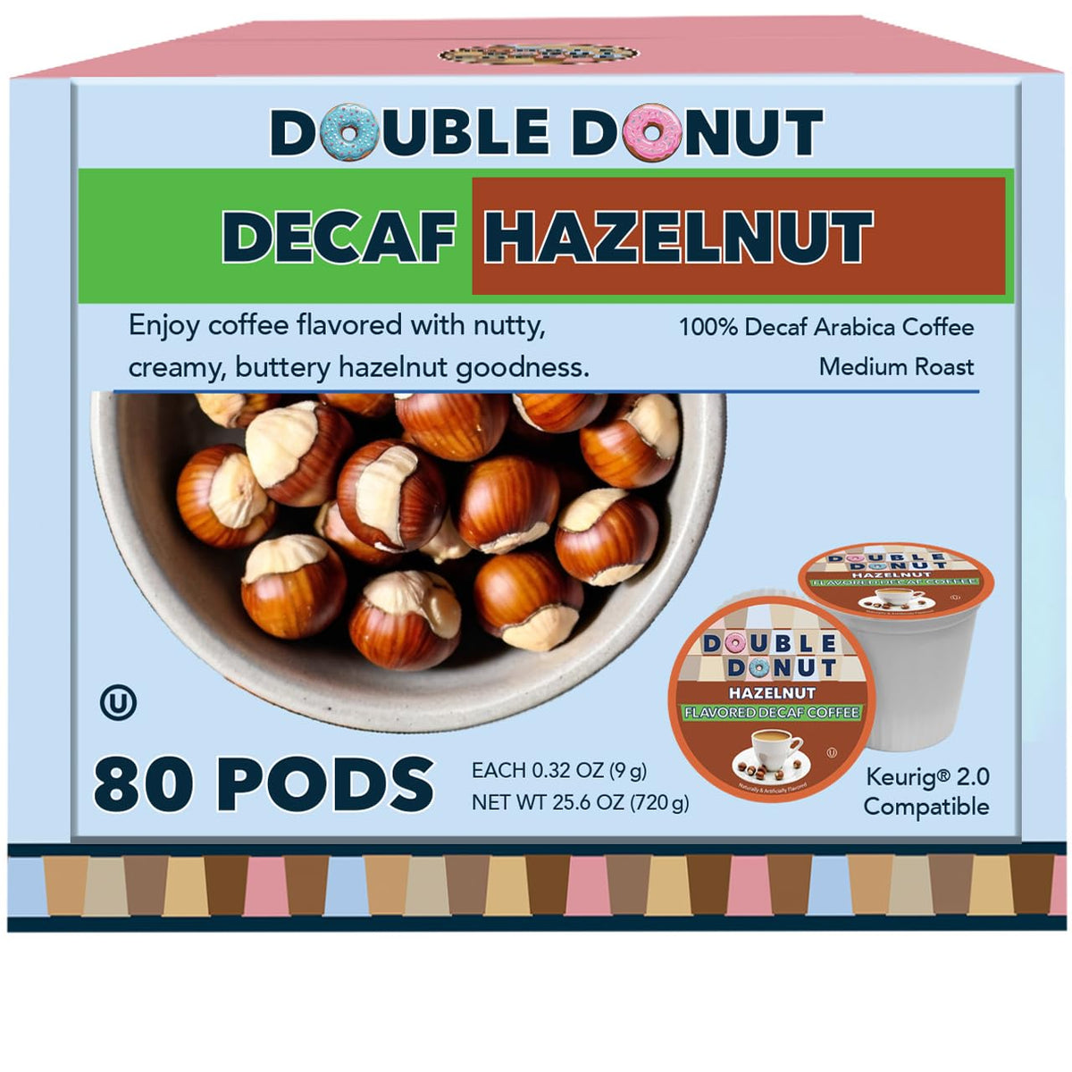 Double Donut Coffee Flavored Decaf Hazelnut K-Cups – Medium Roast, 80-Count Pack