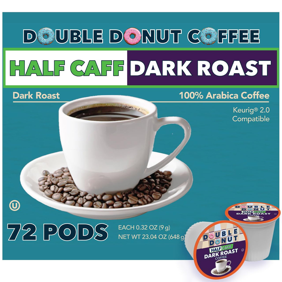 Double Donut Coffee Half Caff Dark Roast Pods - 72 ct | Keurig K-Cup Compatible