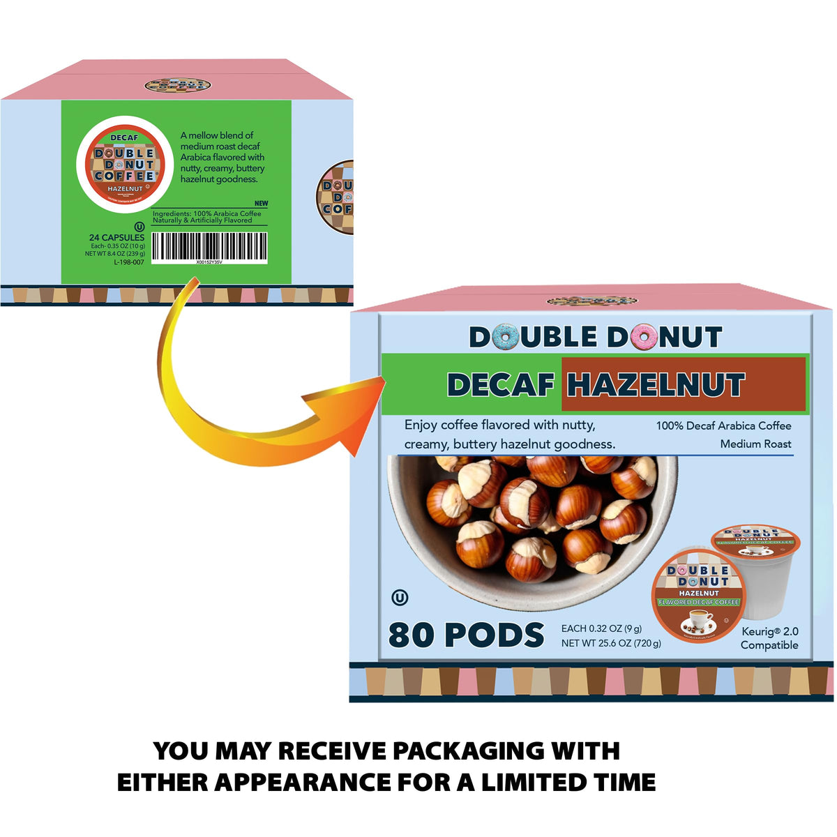 Double Donut Coffee Flavored Decaf Hazelnut K-Cups – Medium Roast, 80-Count Pack