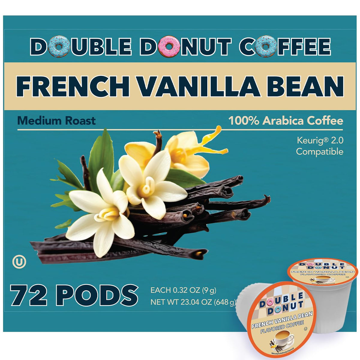 Double Donut Coffee Vanilla Bean K-Cup Pods – Medium Roast, 72 Count