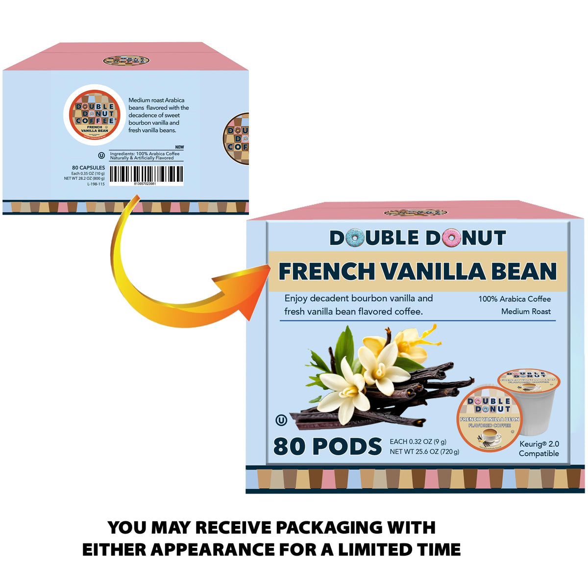 Double Donut French Vanilla Medium Roast K-Cup Pods – 80 Count