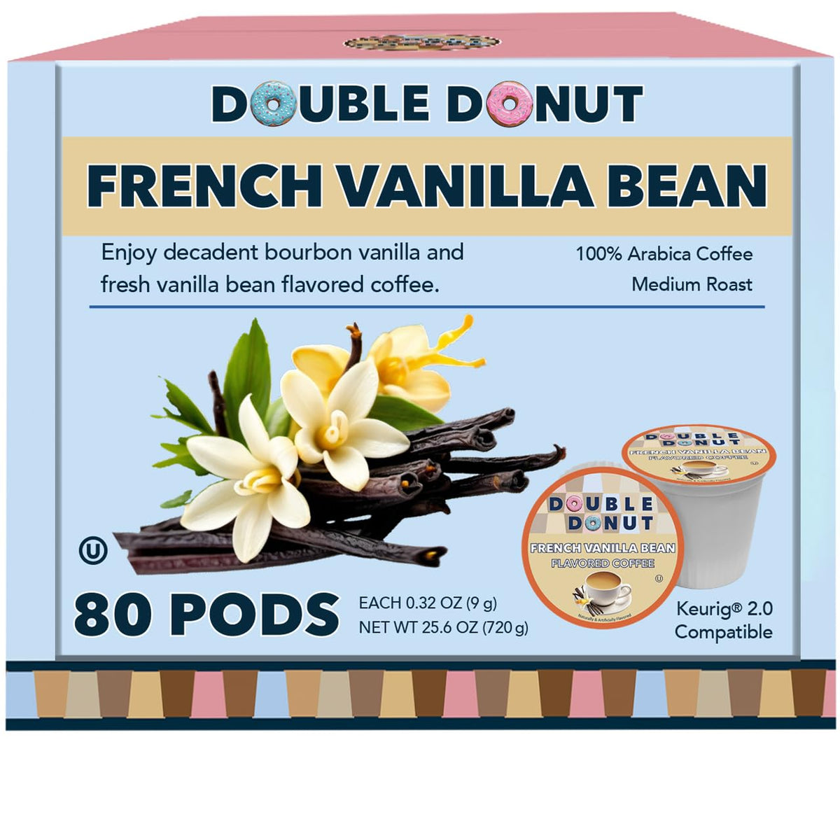 Double Donut French Vanilla Medium Roast K-Cup Pods – 80 Count