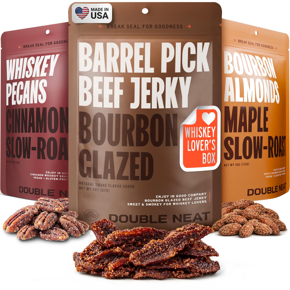 Double Neat Bourbon Flavored Snacks Variety Pack — 3-Pack Gift Box, 10 oz
