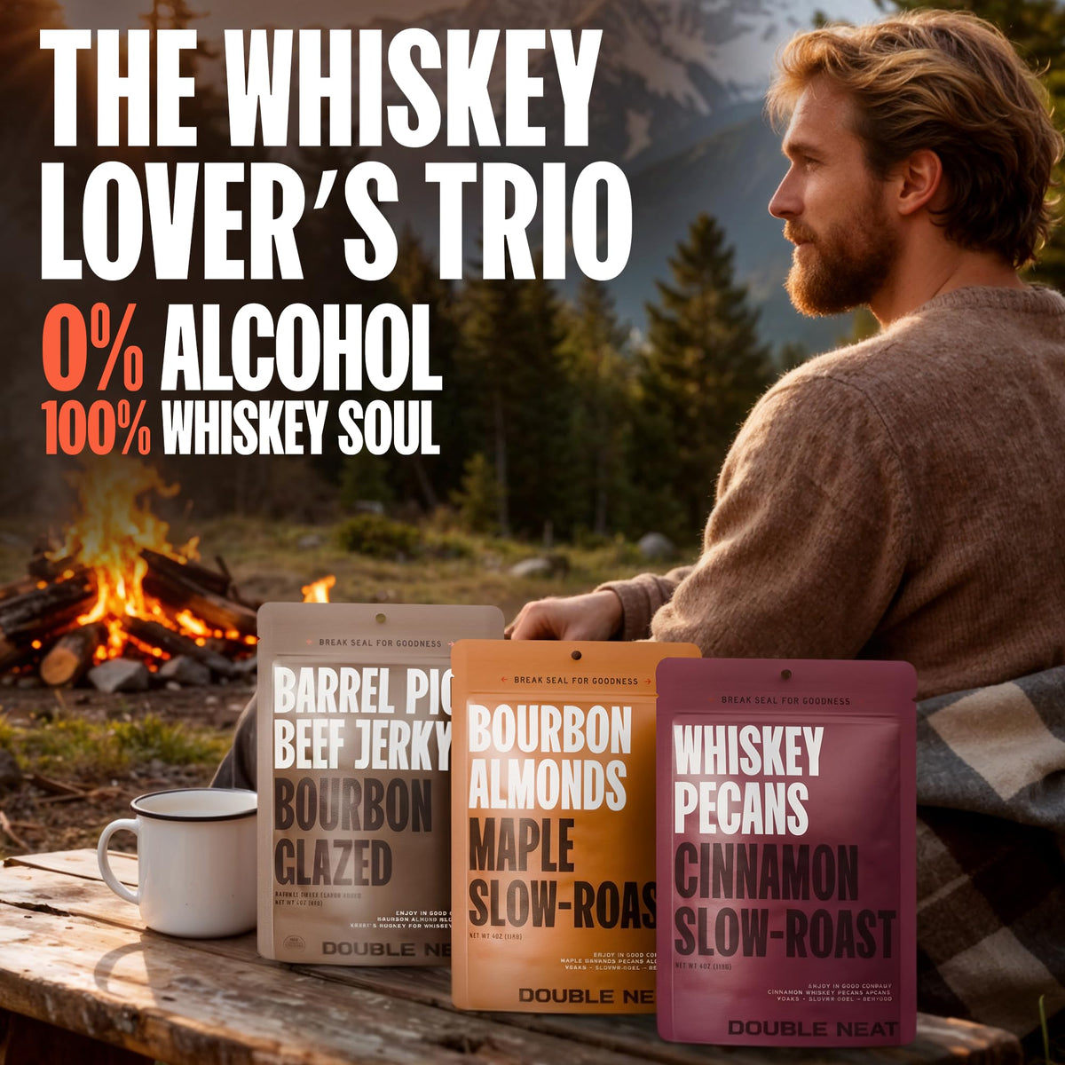 Double Neat Bourbon Flavored Snacks Variety Pack — 3-Pack Gift Box, 10 oz