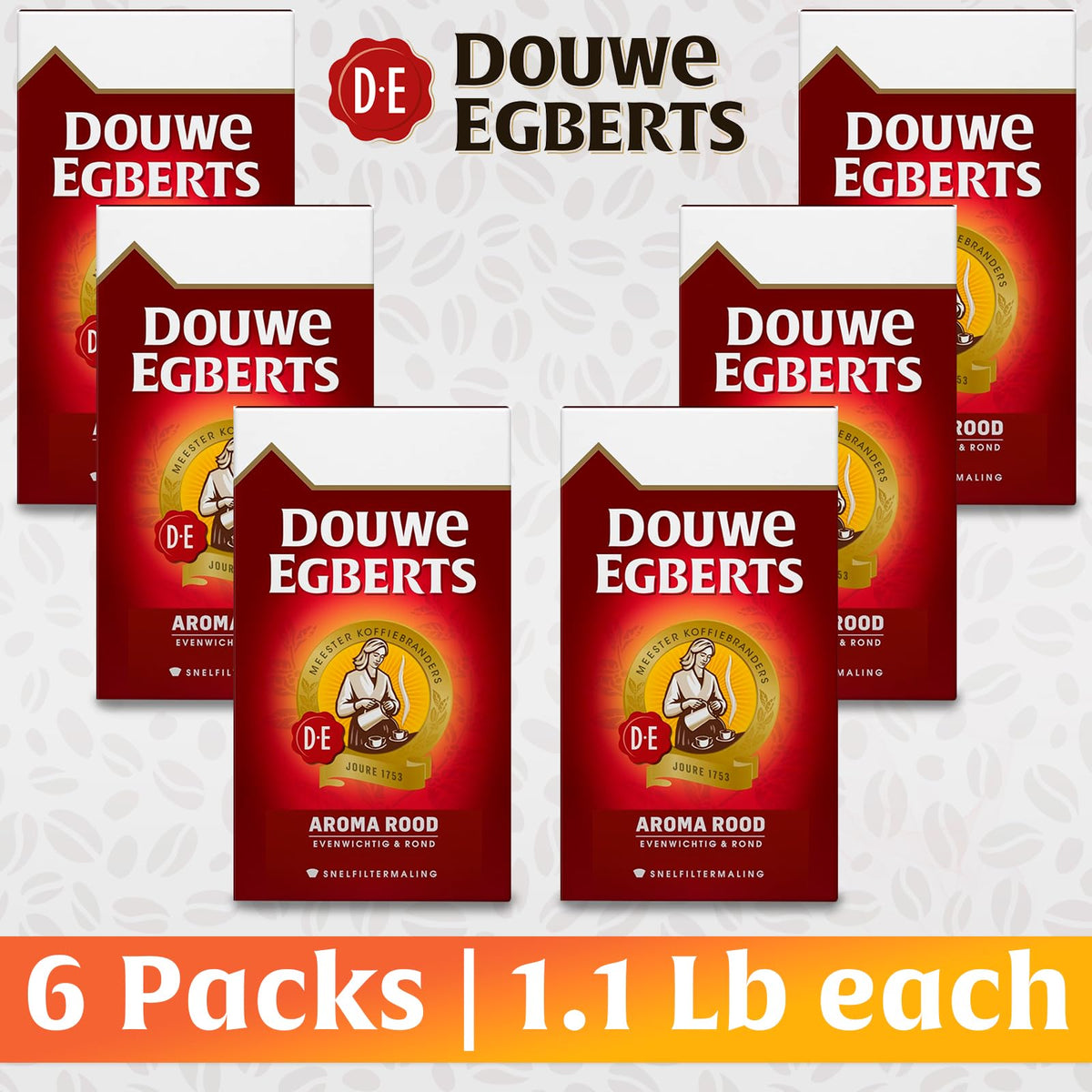 Douwe Egberts Aroma Rood Coarse Grind Ground Coffee – 17.6 oz Pack of 6 Imported from Holland
