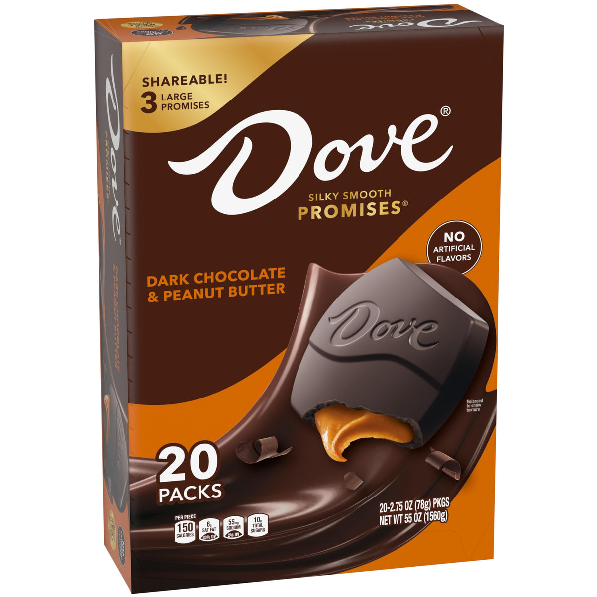 Dove Promises Dark Chocolate Peanut Butter Candies — Large Squares, 20-Pack Bulk