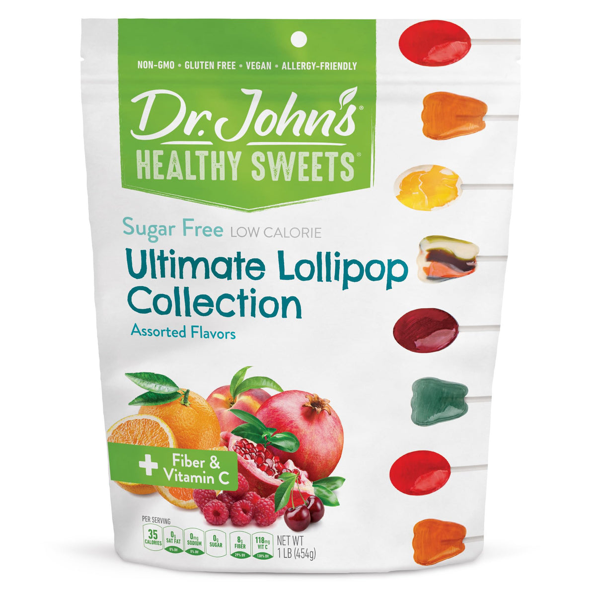 Dr. John's Healthy Sweets Sugar Free Candy - Zero Sugar Lollipops, Keto & Diabetic-Friendly, 60 Count