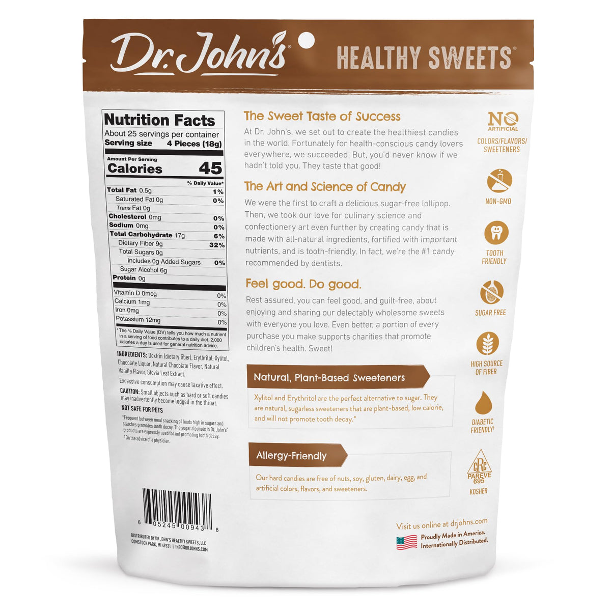 Dr. John's Healthy Sweets: Sugar Free Candy – Chocolate Flavor, Keto & Vegan, 100 Count