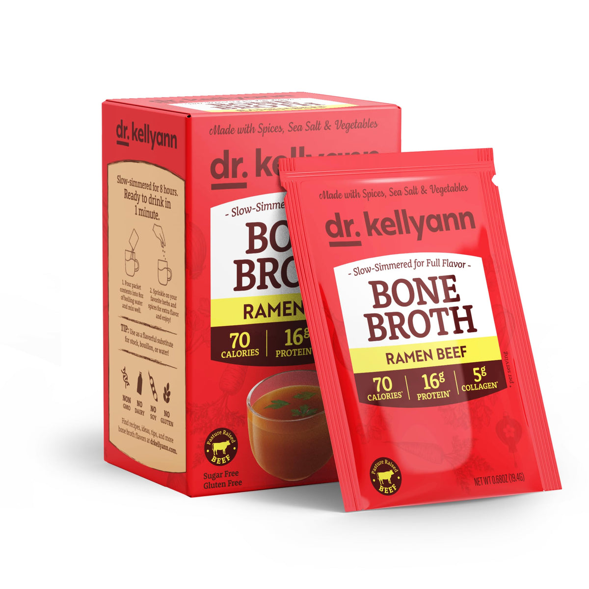 Dr. Kellyann Ramen Beef Bone Broth Packets – 16g Protein, Grass-Fed Collagen, Keto & Paleo