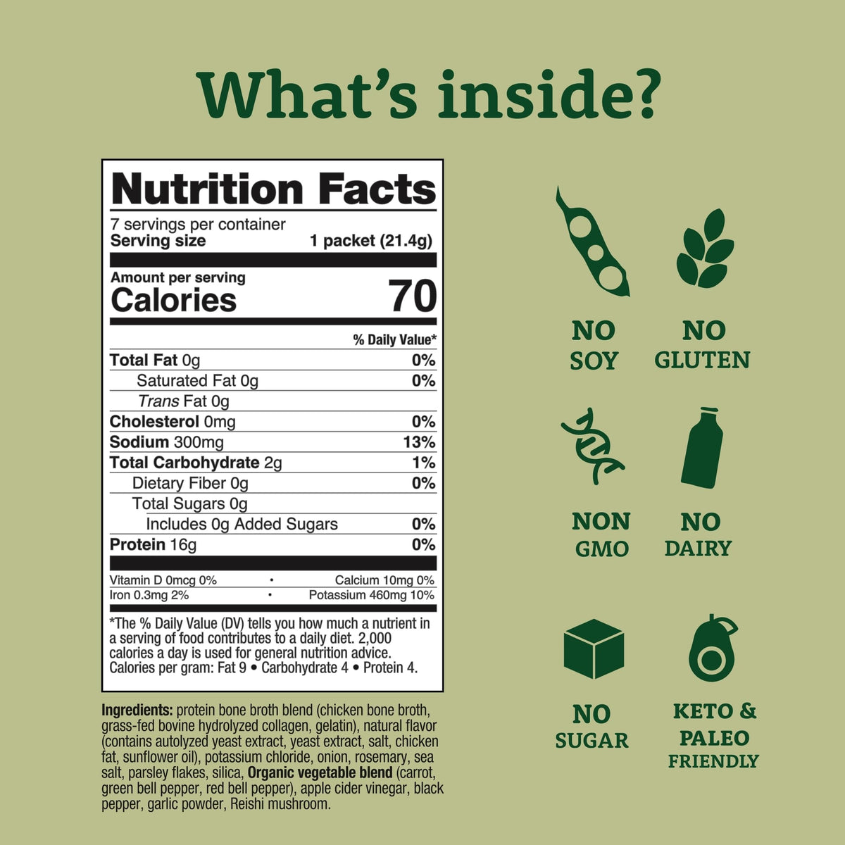 Dr. Kellyann Roasted Rosemary Chicken Bone Broth Packets – 7 Servings, 16g Protein, Grass-Fed Collagen, Keto & Paleo