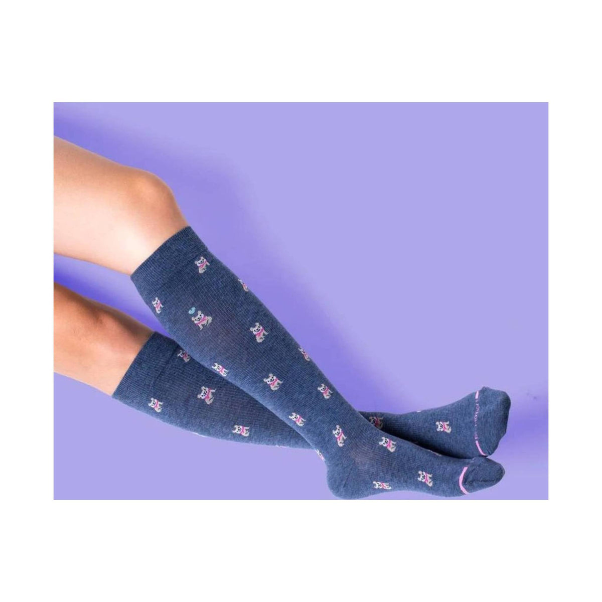 Dr. Motion Women's French Bulldog Knee-high Sock - Denim Heather