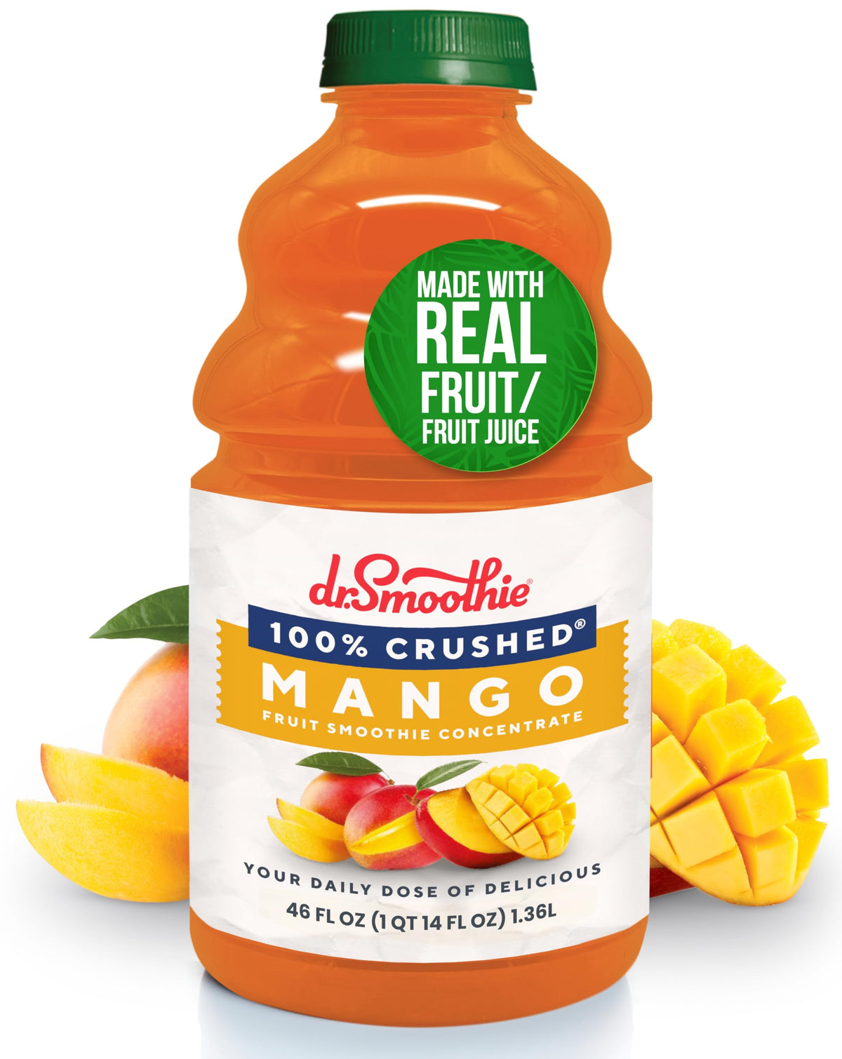 Dr. Smoothie 100% Crushed Mango – No Added Sugar, Real Fruit Juice, Vegan | 46 oz Bottle