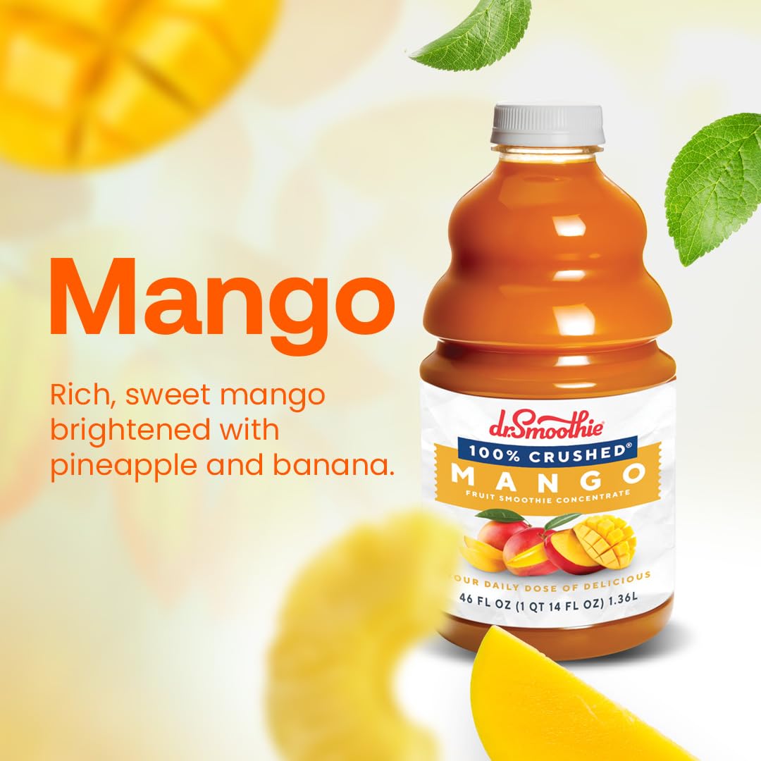 Dr. Smoothie 100% Crushed Mango – No Added Sugar, Real Fruit Juice, Vegan | 46 oz Bottle