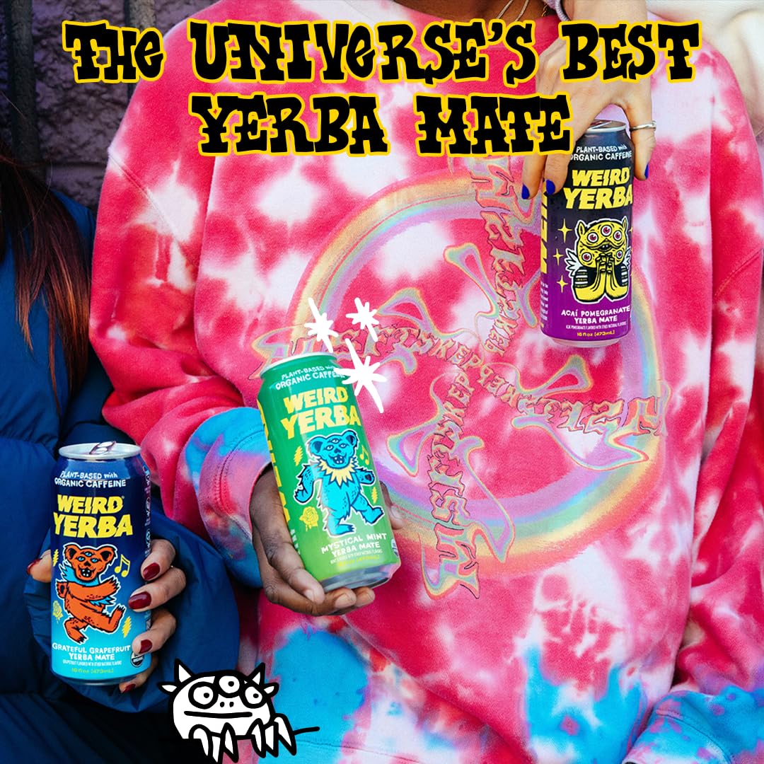 Drink Weird Organic Mystical Mint Yerba Mate – 16oz Cans, 12-Pack, Grateful Dead Collab, Clean Energy