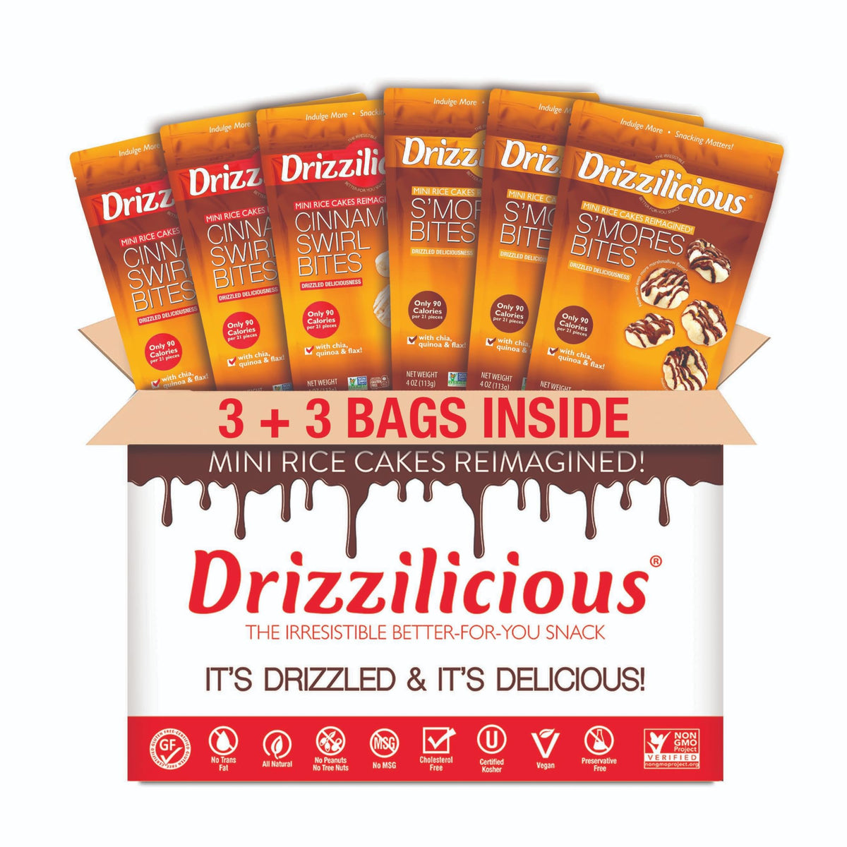 Drizzilicious Mini Flavored Rice Cakes – S'mores & Cinnamon Swirl, Gluten Free, Vegan, 90 Calories