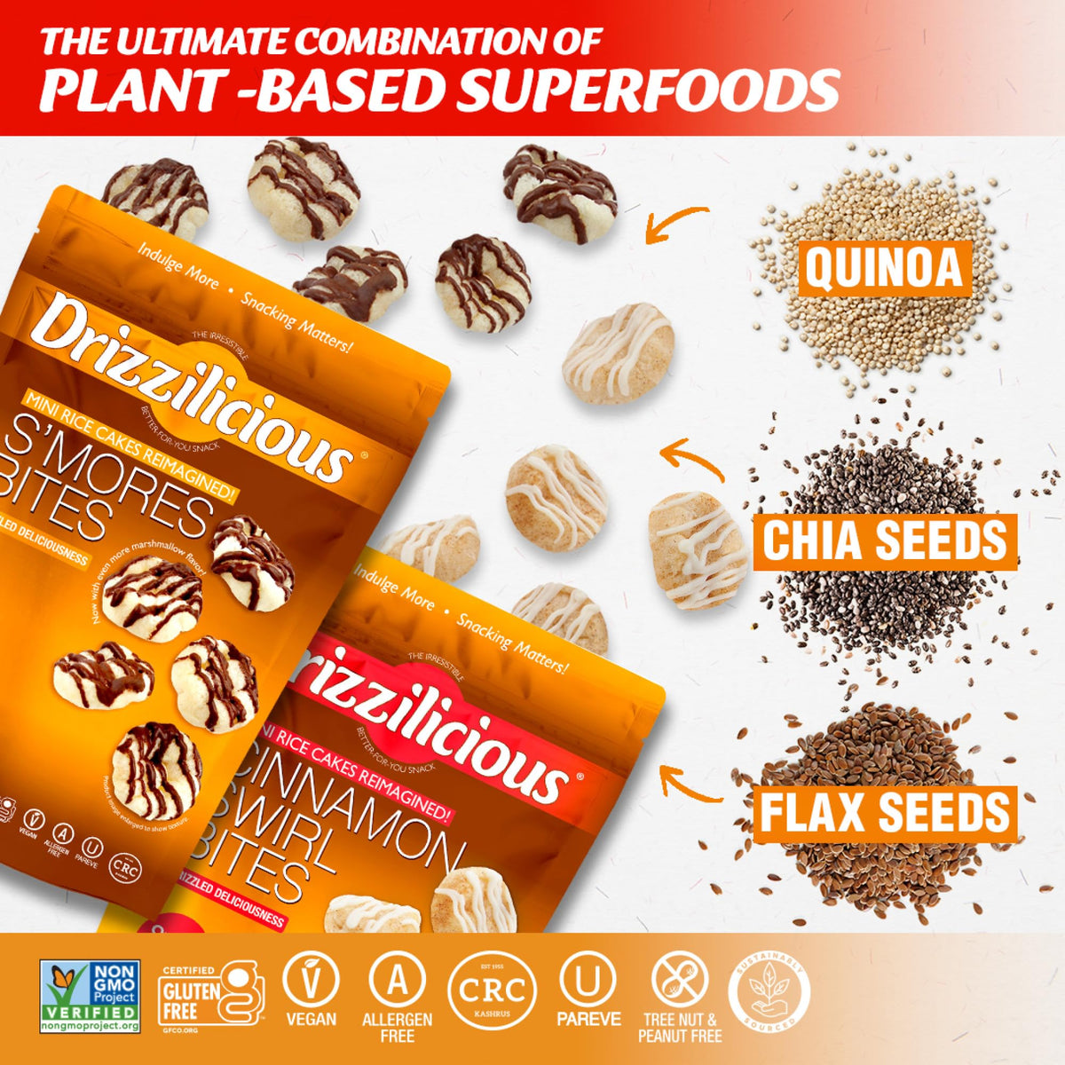 Drizzilicious Mini Flavored Rice Cakes – S'mores & Cinnamon Swirl, Gluten Free, Vegan, 90 Calories