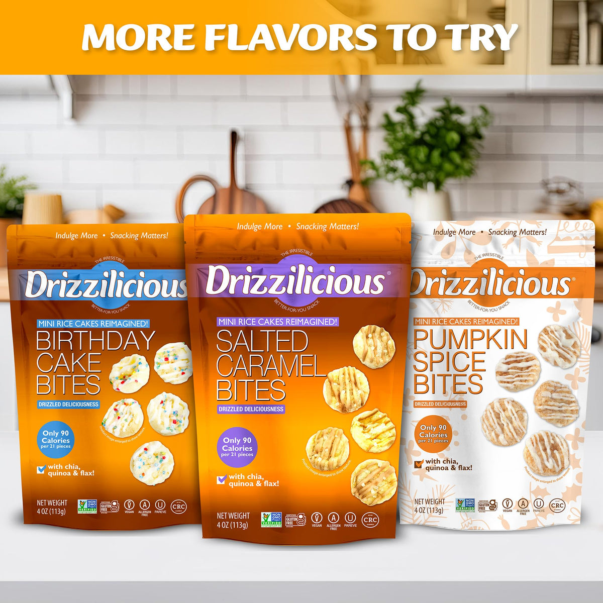 Drizzilicious Mini Flavored Rice Cakes – S'mores & Cinnamon Swirl, Gluten Free, Vegan, 90 Calories