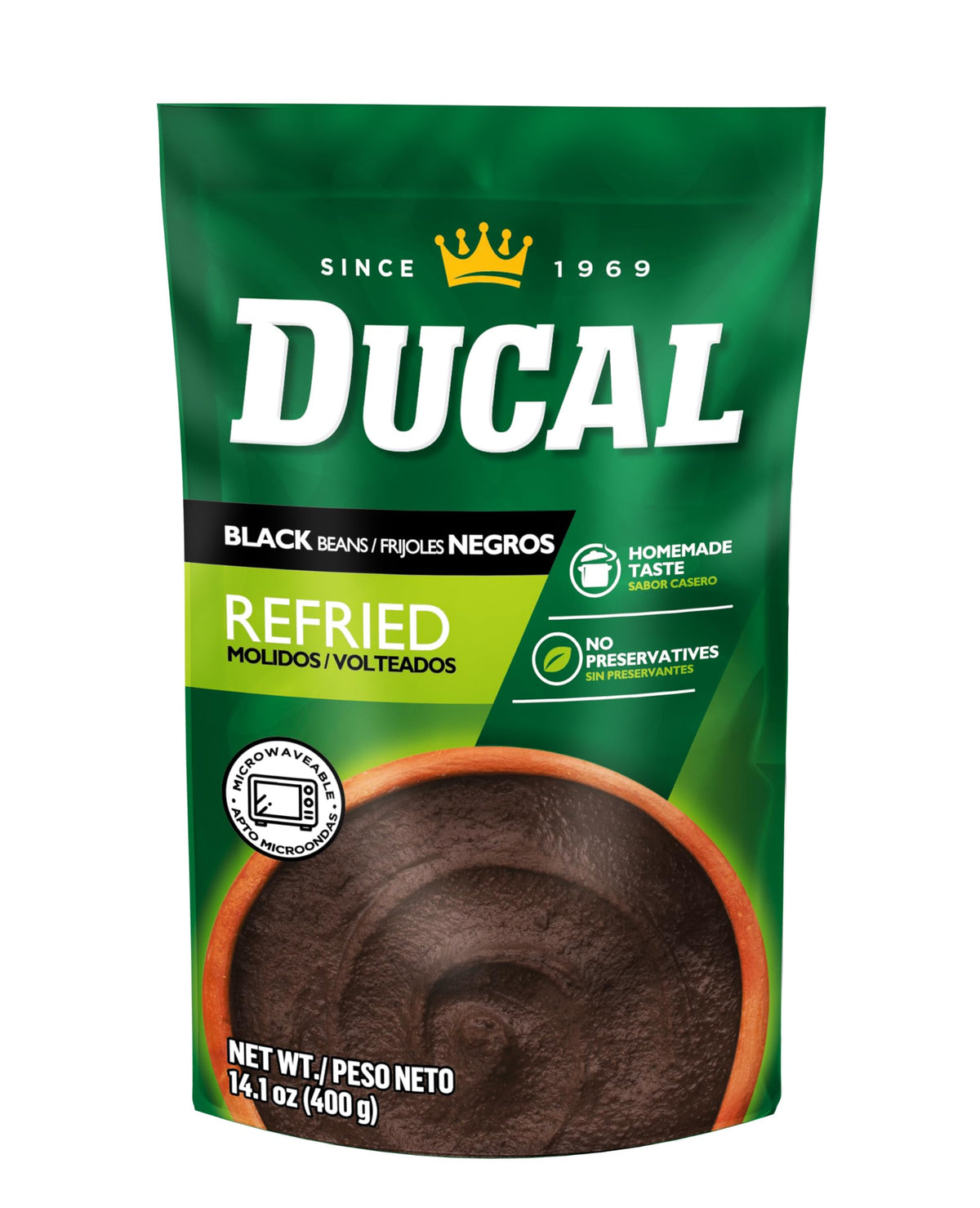 Ducal Refried Black Beans Pouch – 14.1 oz, 18-Pack | Instant Vegetarian, Non-GMO, Gluten-Free
