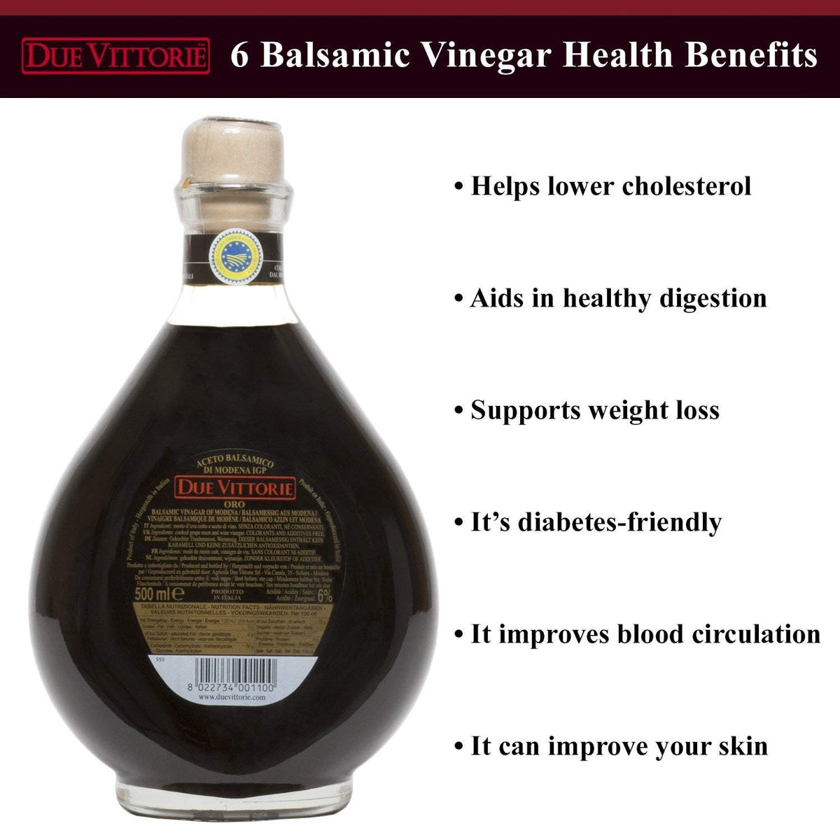 Due Vittorie Oro Gold Balsamic Vinegar of Modena – Highest Modena Consortium Score (16.91 oz / 500 ml) – Pack of 1