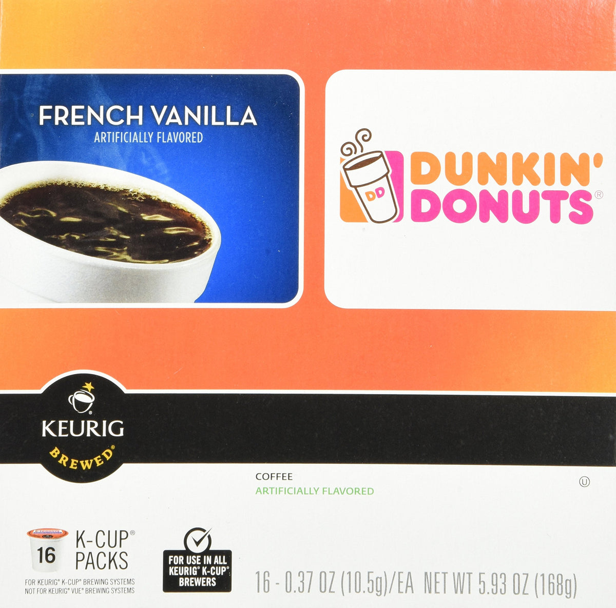 Dunkin' Donuts French Vanilla Flavored Coffee K-Cups for Keurig K-Cup Brewers - 32 Pack (Packaging May Vary)