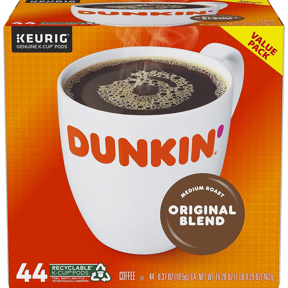 Dunkin' Donuts Original Blend K-Cup Pods – Medium Roast, 44-Count Box (006933)